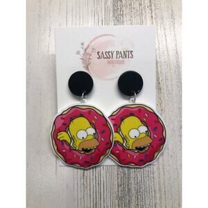 Homer Simpson Pink Sprinkle Donut Simpson Earrings NEW
